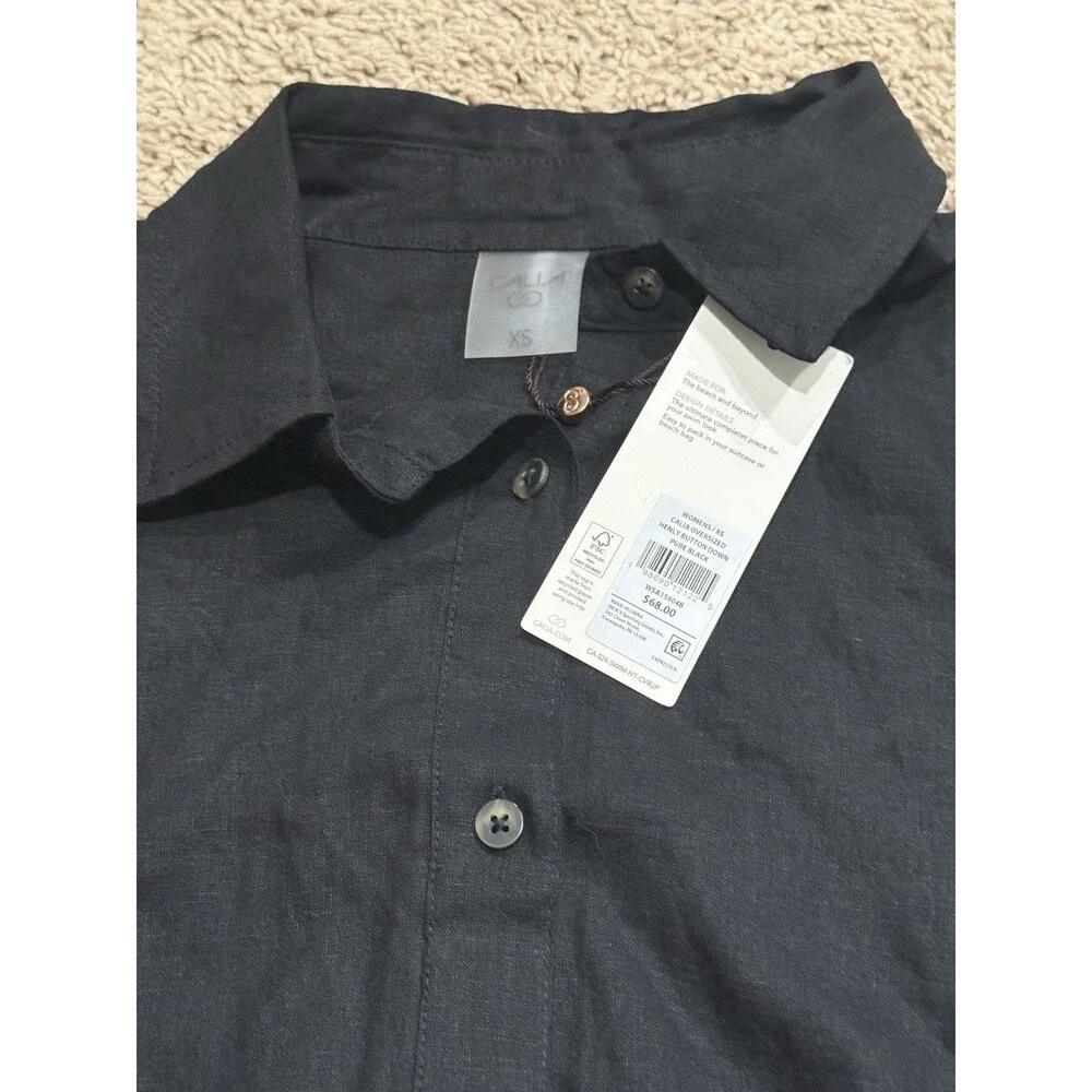 Calia Women's Oversized Henley Button-Down/Cover-Up - XS- Pure Black - Nwt - Picture 2 of 4